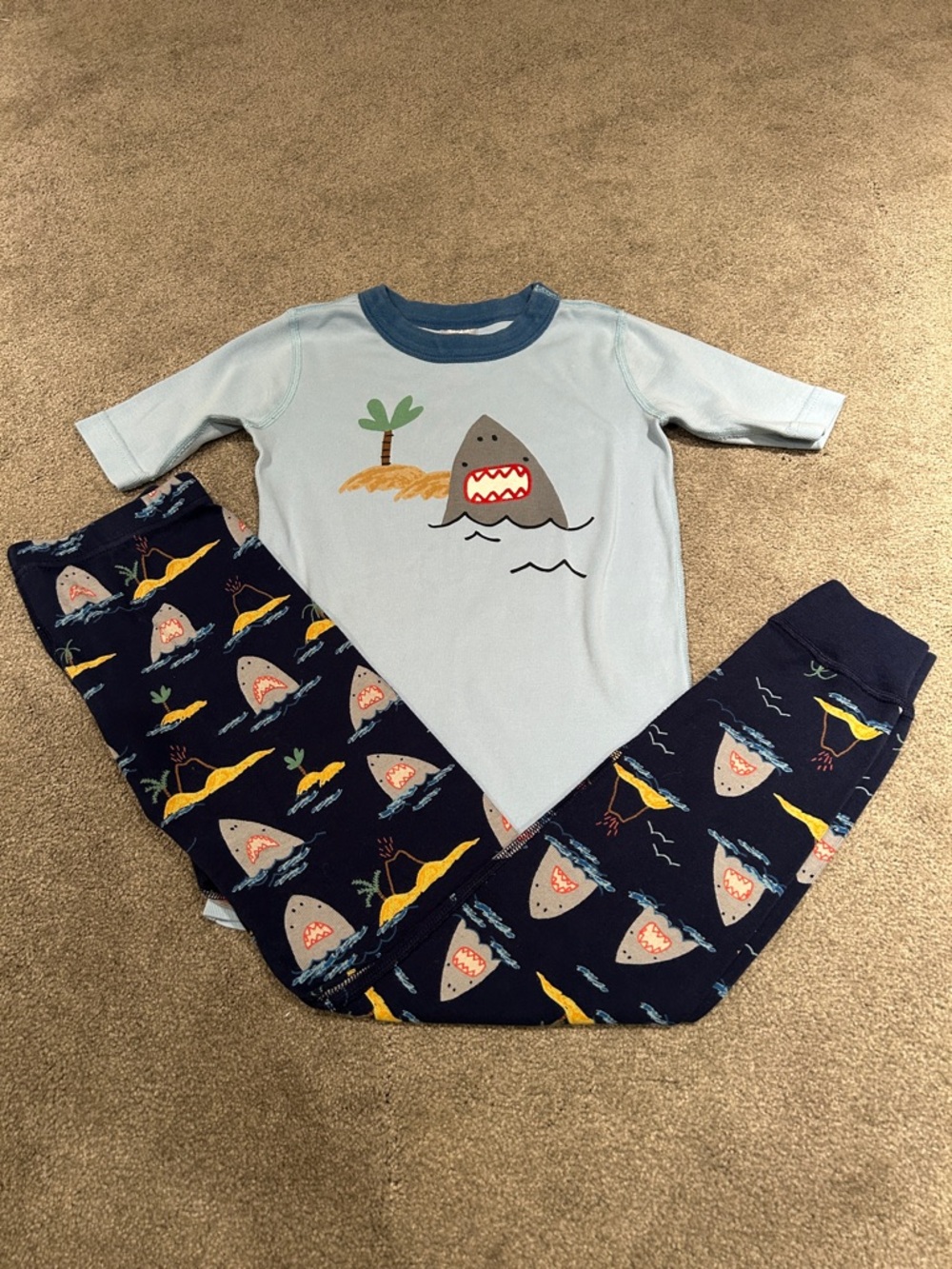 Hanna Andersson Light Blue and Navy Shark Pajama Set